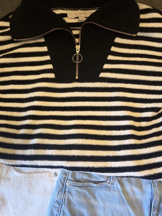 LOFT Dresses & Skirts - LOFT Summer Blue Jean Skirts & White And Blue Striped Half-Zip Sweater